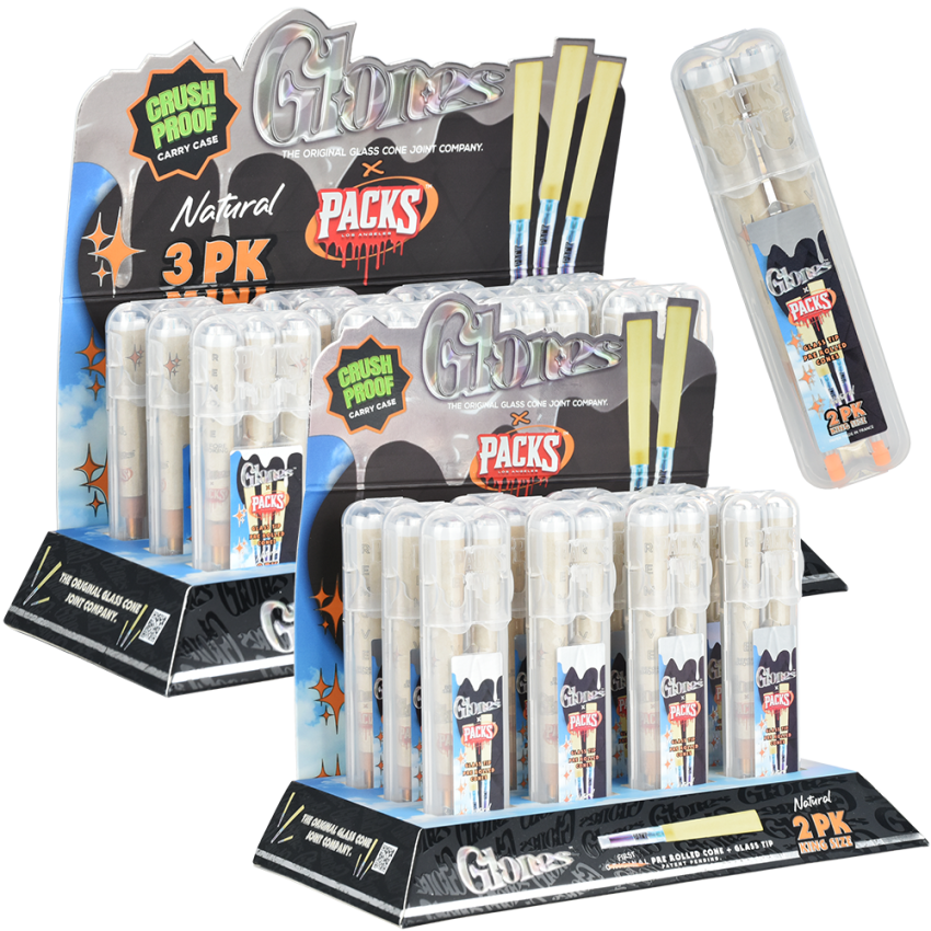 Glones x Packs Natural Pre-Rolled Cones + Glass Tips| 12pk Display