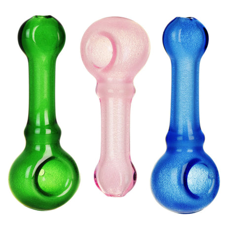 Glow in the Dark Spoon Pipes in Green, Pink, Blue - Borosilicate Glass - Front View