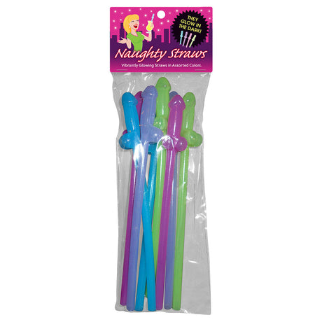8pc Glow In The Dark Naughty Straws in Assorted Colors, Front Packaging View