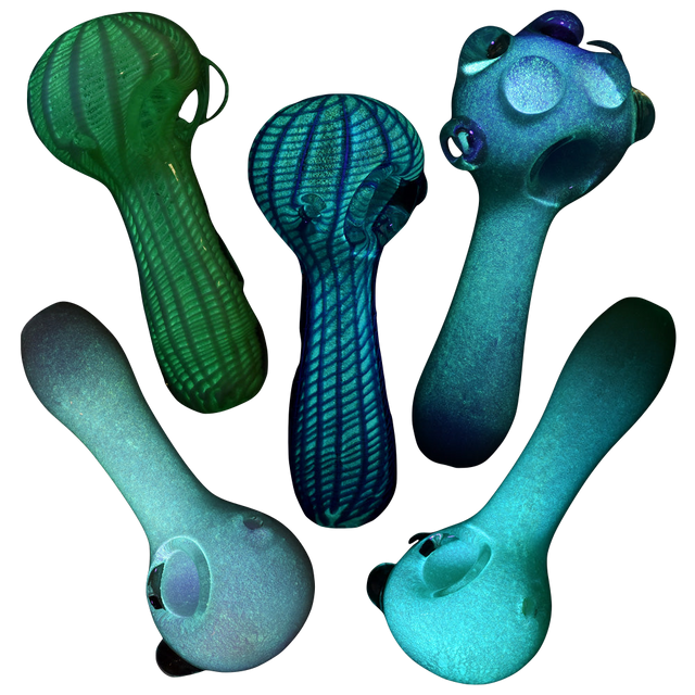 Assorted Glow in the Dark Spoon Pipes made of Borosilicate Glass, Portable Design - 10 Pack