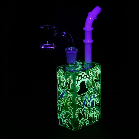 Glowing Mushroom Juice Box Dab Rig in Dark, 7.5" Tall with 14mm Quartz Banger
