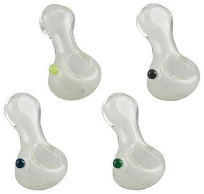 UV Reactive Glow Pinch Tip Spoon Hand Pipes in Borosilicate Glass, Compact 3" Size, Top View