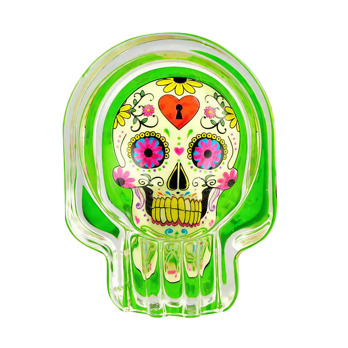 Colorful Glow Sugar Skull Glass Ashtray 6 Pack, Borosilicate, Front View