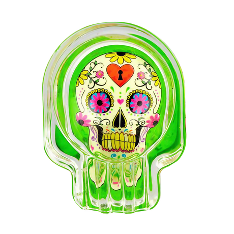 Colorful Glow Sugar Skull Glass Ashtray 6 Pack, Borosilicate, Front View