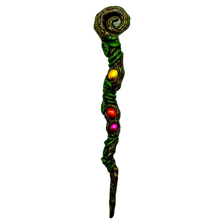 Gnarled Branch Magic Wand with Painted Stones, 9.5" Polyresin, Front View on White