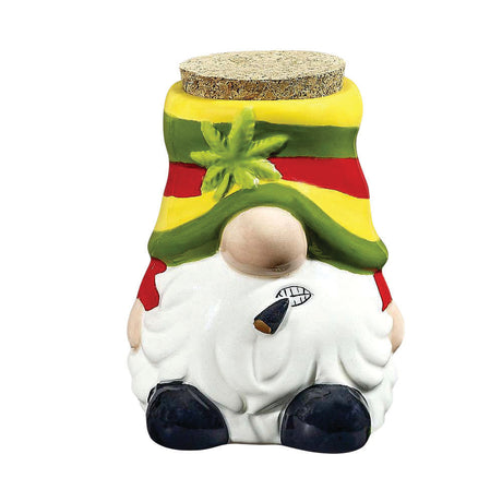 Colorful Gnome Ceramic Stash Jar with Cork Lid - Front View