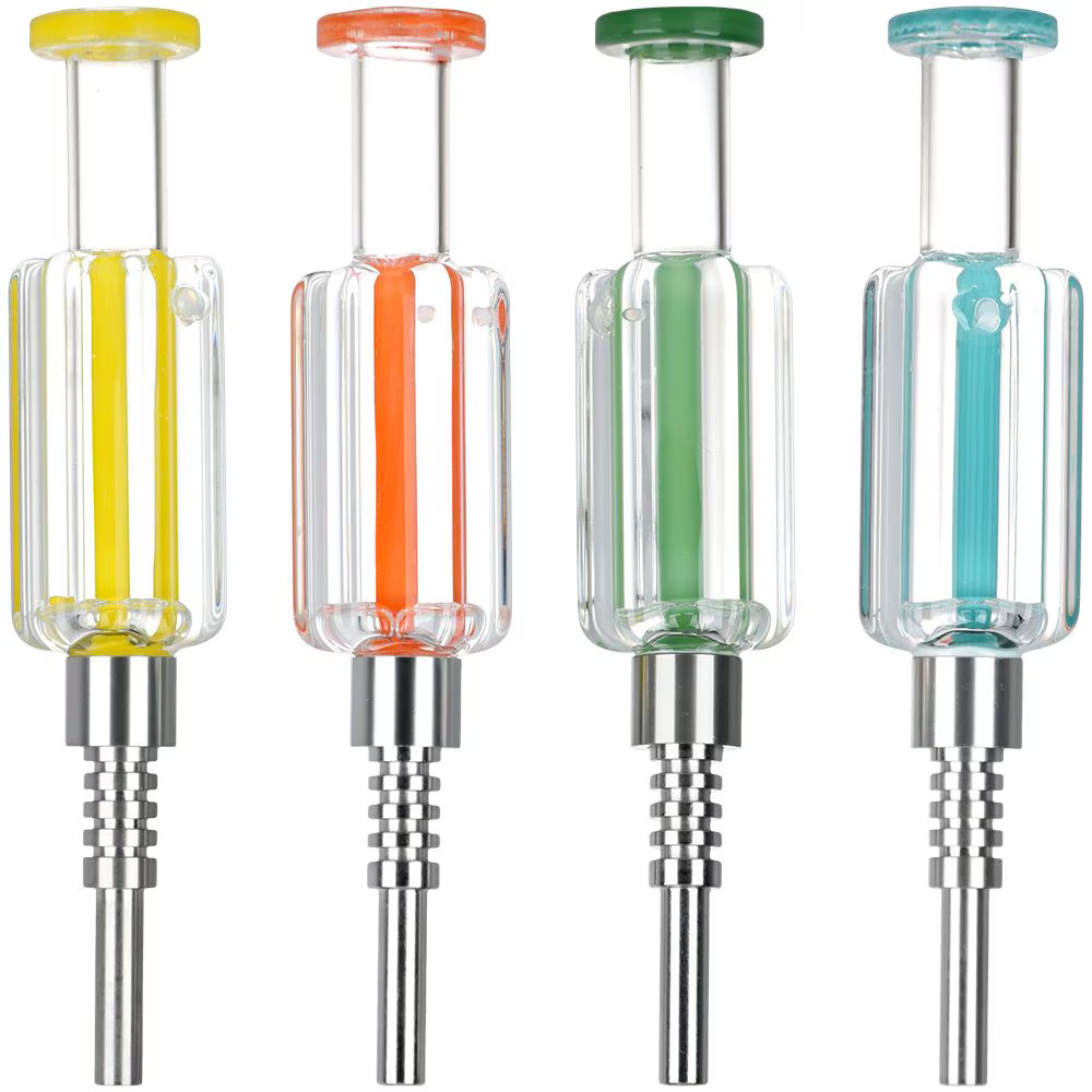 Go Go Glycerin Glass Dab Straw | Titanium Tip | 6.5" | Assorted Colors | 4ct Bundle