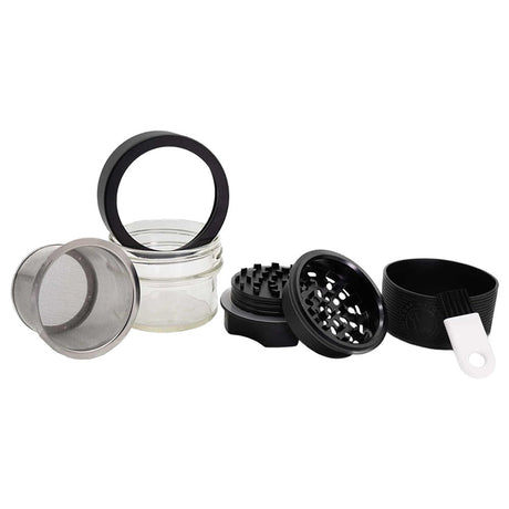 GOAT AITH v.1 Metal Herb Grinder disassembled view showing all 4 parts and accessories