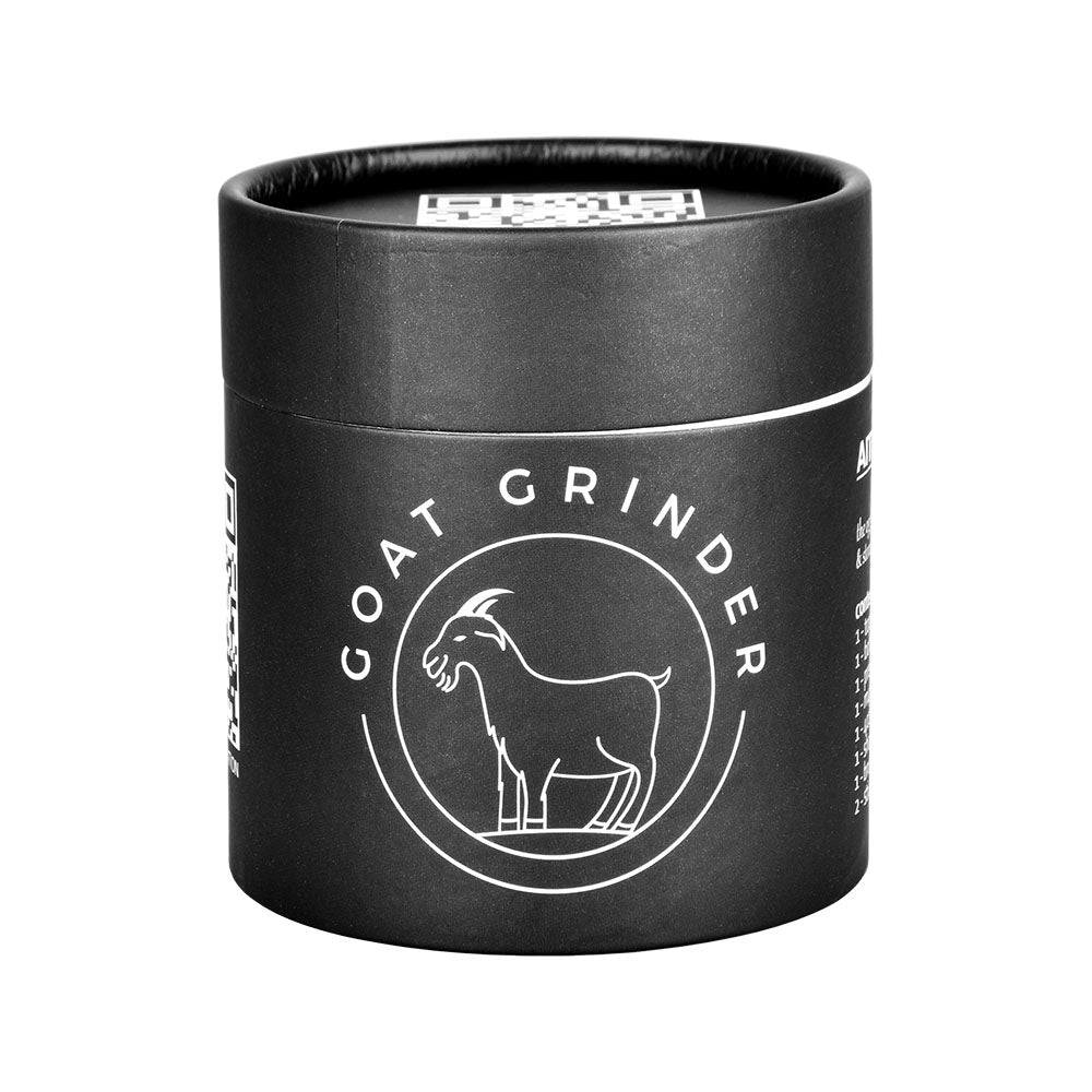 GOAT GRINDER AITH v.1 Black Metal Herb Grinder, Front View with Goat Logo