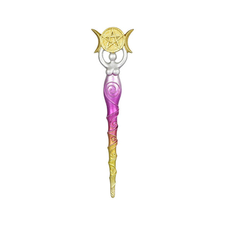 Goddess Magic Wand, 9" Polyresin, Colorful Novelty Home Decor, Front View on White Background
