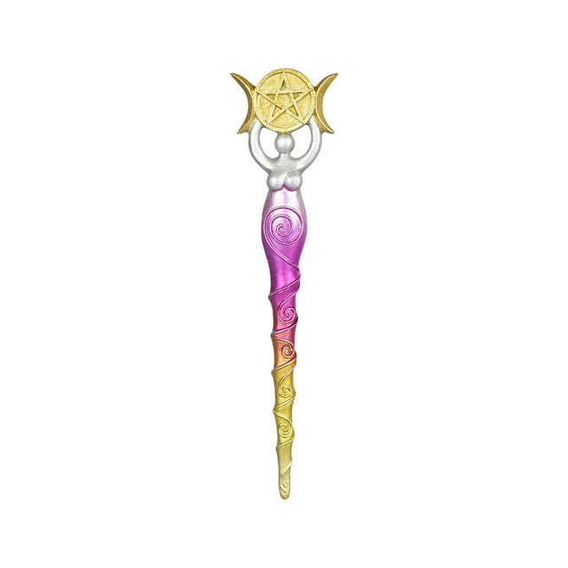 Goddess Magic Wand, 9" Polyresin, Colorful Novelty Home Decor, Front View on White Background