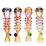 Gold Fume Banded Chillum Pipes with Marbles, Compact 3.5" Hand Pipes, Front View