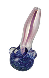 Gold Fumed Blue Headed Borosilicate Glass Hand Pipe with Spoon Design - Front View