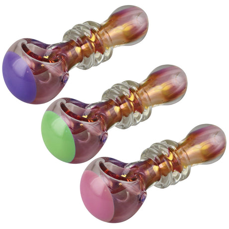 Gold Fumed Glass Spoon Pipes - Jetson with Colored Bowls, Compact Design, 4.75" Side View