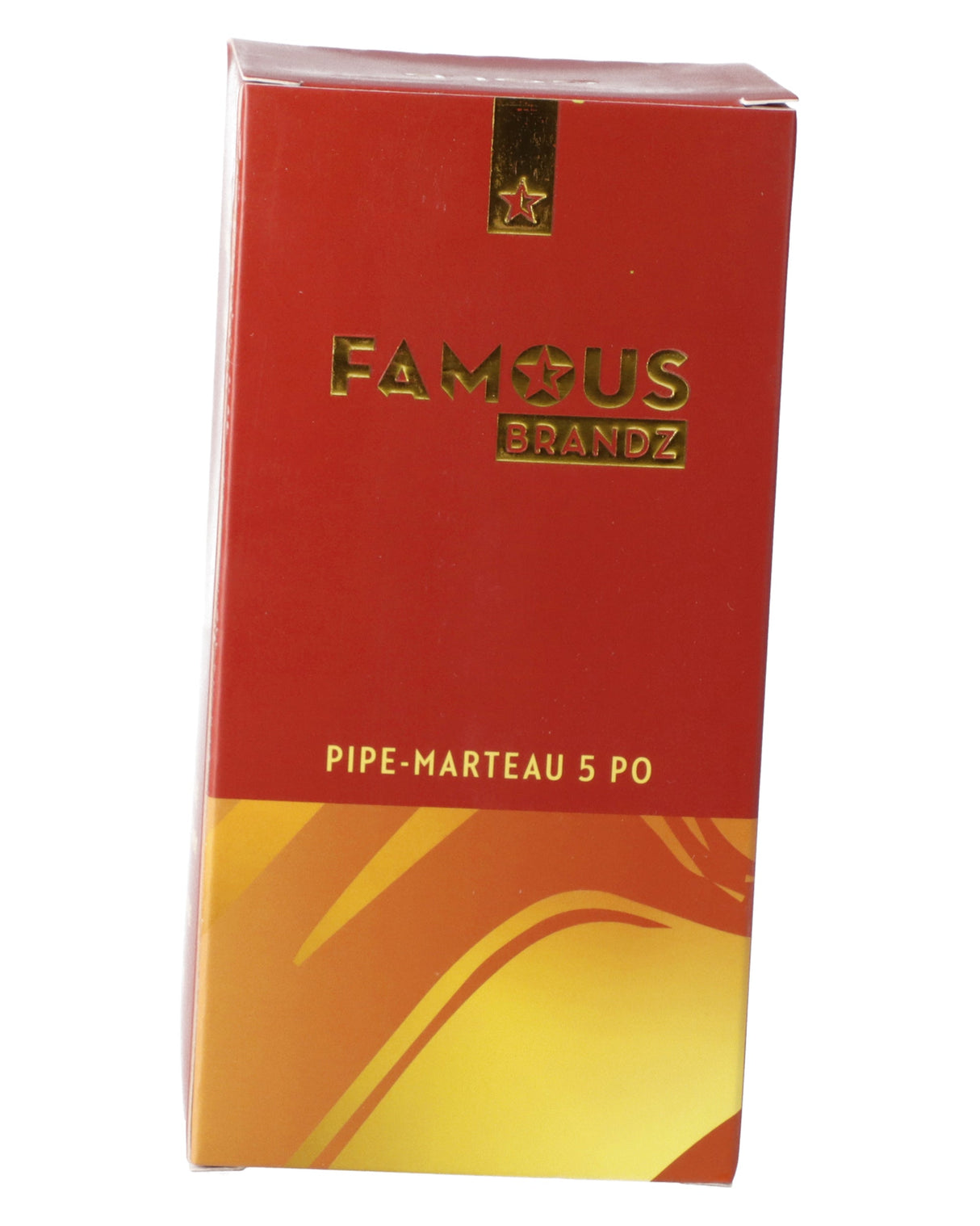 Famous Brandz packaging for Gold Fumed Hammer Pipe, 4in, front view on white background