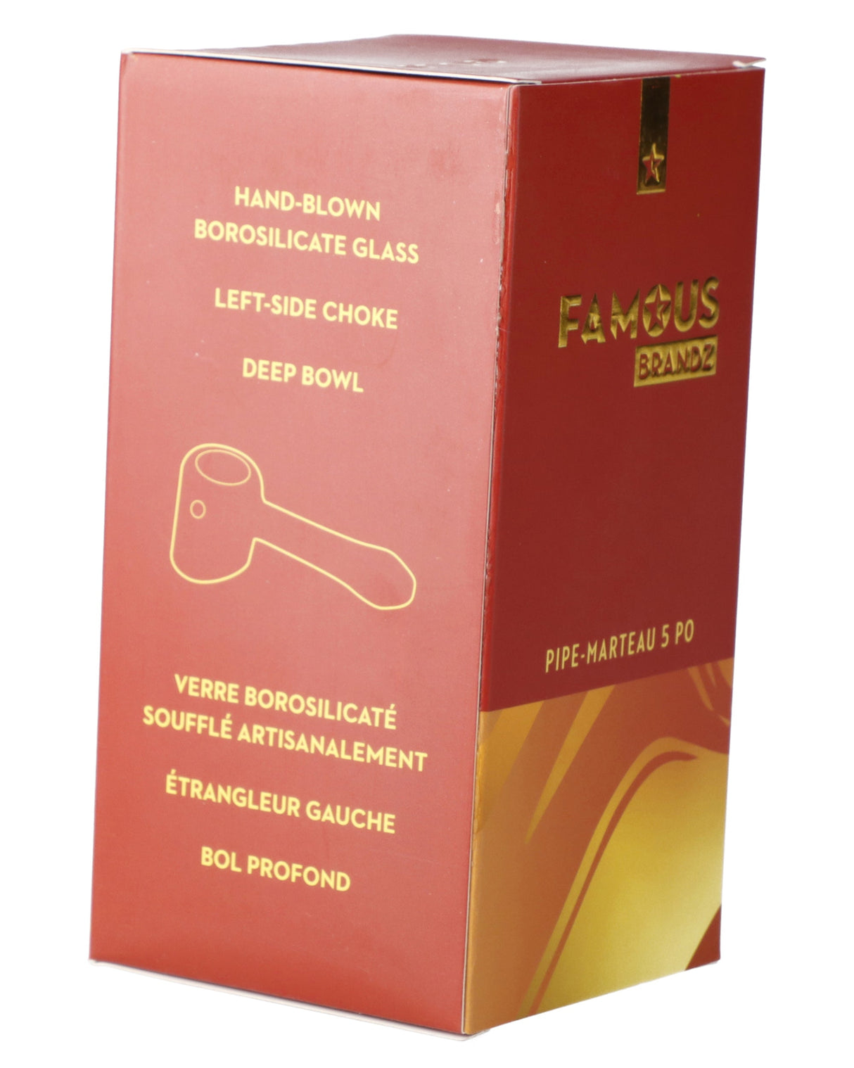 Gold Fumed Hammer Pipe packaging by Valiant Distribution, 4in high-quality glass, front view