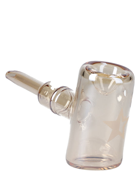 Gold Fumed Sherlock Pipe by Valiant Distribution, 5 Inch, Color-Changing Borosilicate Glass, Angled View
