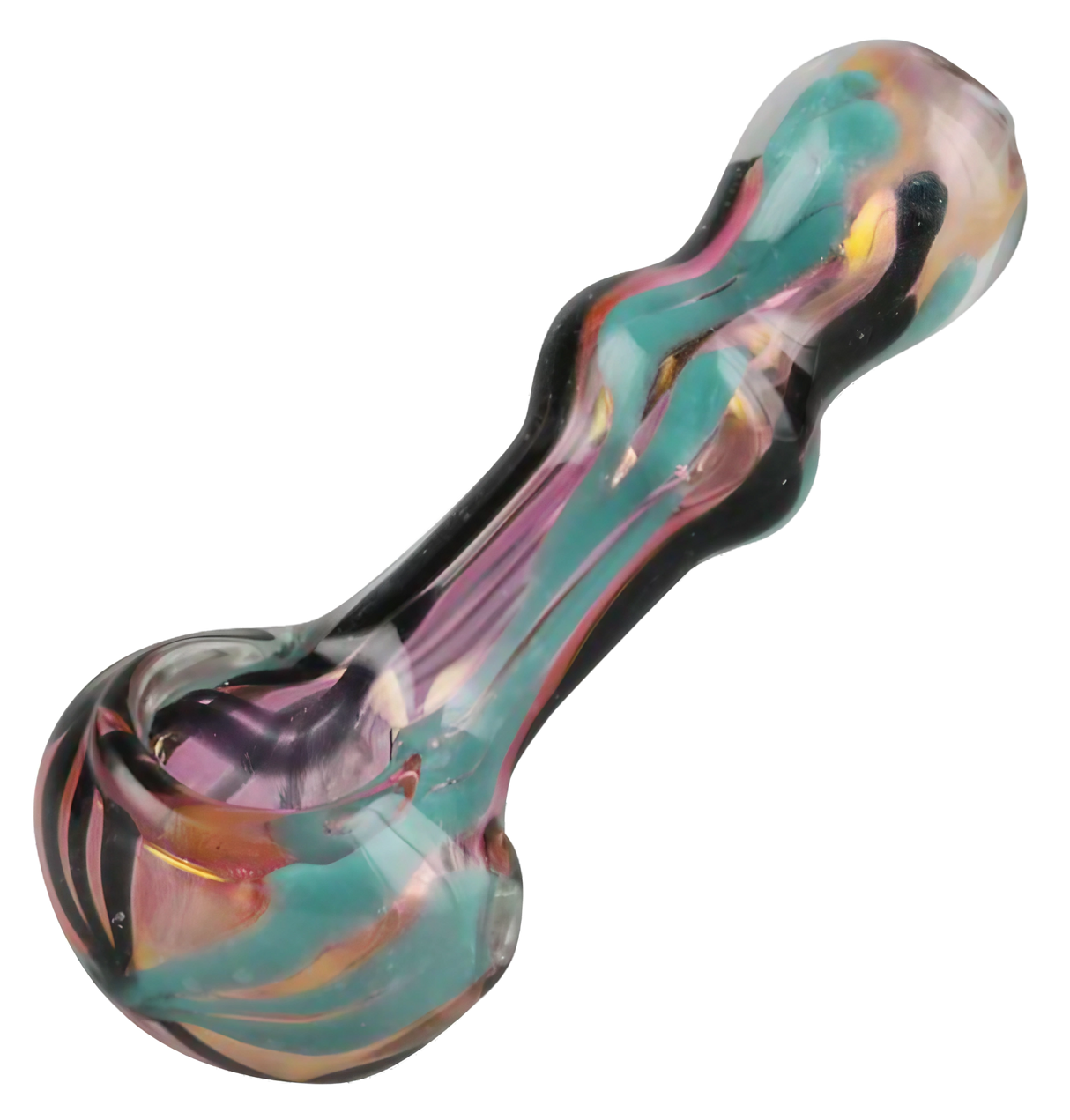 Gold Fumed Wig-wag Hand Pipe with Swirl Design, Borosilicate Glass, 4" Length