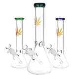 Gold Hemp Leaf Glass Beaker Water Pipe | 14mm F | Colors Vary