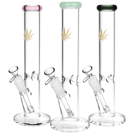 Gold Hemp Leaf Straight Tube Water Pipe | 14mm F | Colors Vary