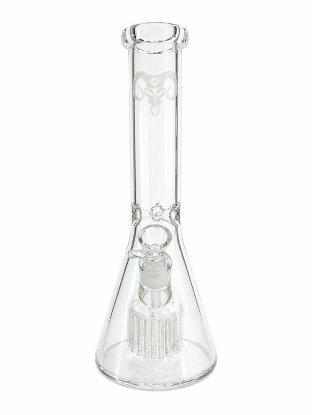 Golden Goat glass beaker bong with built-in tree percolator and ice pinch