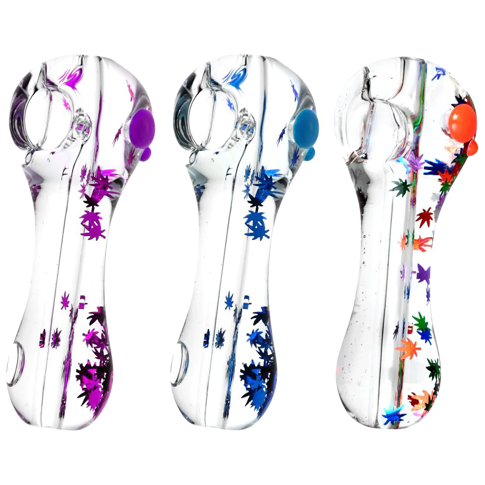 Assorted Freezable Glycerin Leaf Glitter Spoon Pipes with Deep Bowls for Dry Herbs