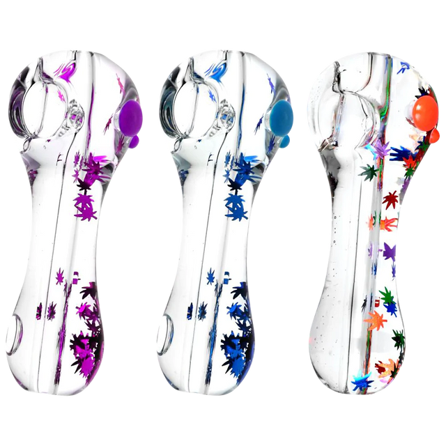 Assorted Freezable Glycerin Leaf Glitter Spoon Pipes with Deep Bowls for Dry Herbs