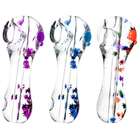 Assorted Freezable Glycerin Leaf Glitter Spoon Pipes with Deep Bowls for Dry Herbs