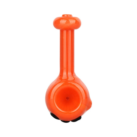 Clear orange Gourd To See You Glass Spoon Pipe, 4" borosilicate, front view on white background