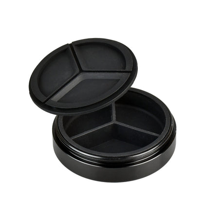 Pulsar GR745 black 5-piece herb/wax storage grinder with 2.5" diameter, open view