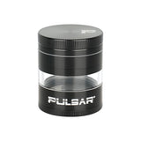 Pulsar Solid Top Side Window Grinder, 4-piece 2.5" aluminum, for dry herbs, front view on white