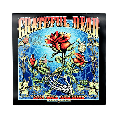 Grateful Dead 2024 Wall Calendar featuring vibrant artwork, front view on seamless white background