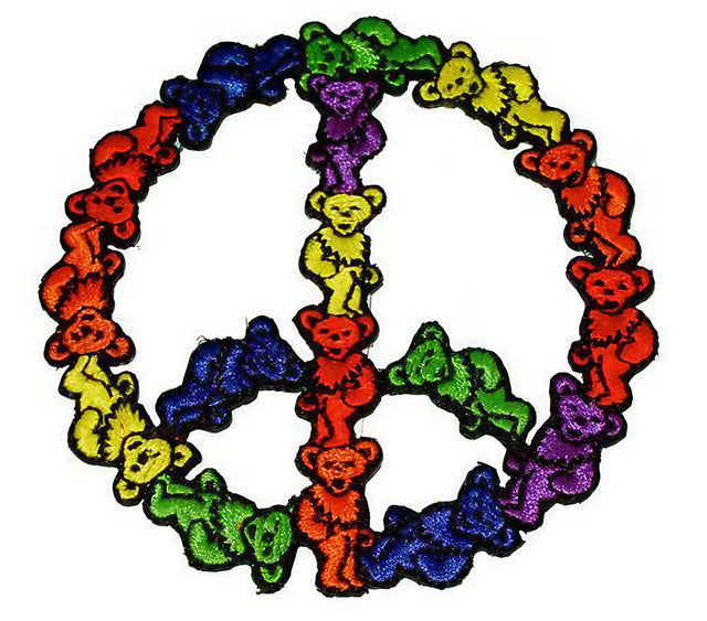 Grateful Dead Dancing Bear Peace Sign Patch in rainbow colors, 3" diameter, novelty gift