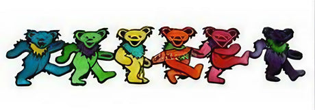 Grateful Dead Dancing Bears Patch in Rainbow Colors, 2" x 9.5", Novelty Gift