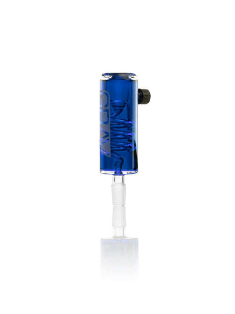 GRAV 14mm blue glycerin chiller attachment for bongs, front view on white background