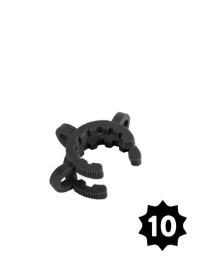 Pack of 10 GRAV 19mm Plastic Joint Clamps in Assorted Colors, Front View on White Background