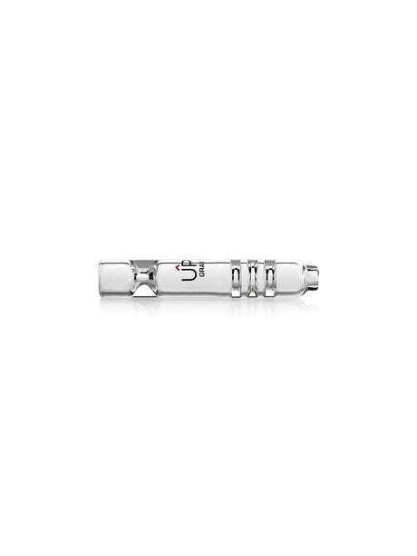 GRAV 3" Upline Taster hand pipe in clear with black label, compact and portable design