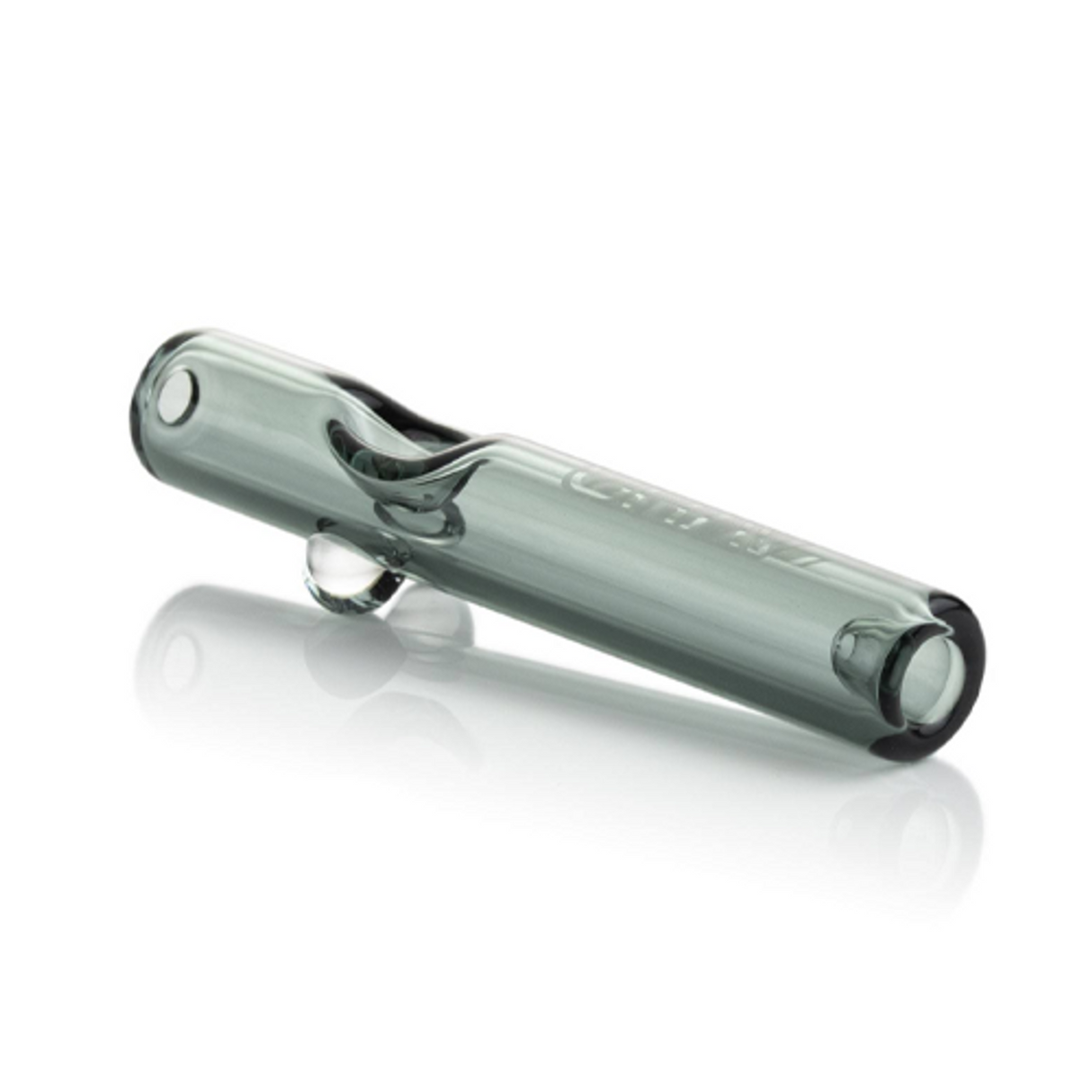 GRAV 5" Mini Steamroller in Smoke Grey, compact borosilicate glass hand pipe, angled side view