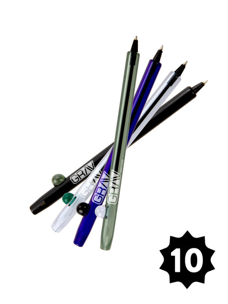 Assorted GRAV Boro Writing Pens in a pack of 10 with borosilicate glass design, compact and portable.