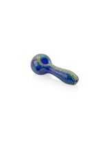 GRAV Bubble Trap Spoon Pipe in Blue, Compact 4" Hand Pipe, Angled Side View on White