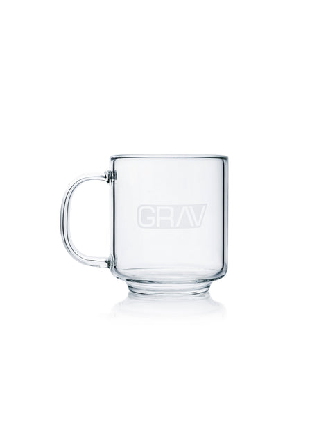 GRAV Borosilicate Glass Coffee Cup, 16 oz Clear, Front View on White Background