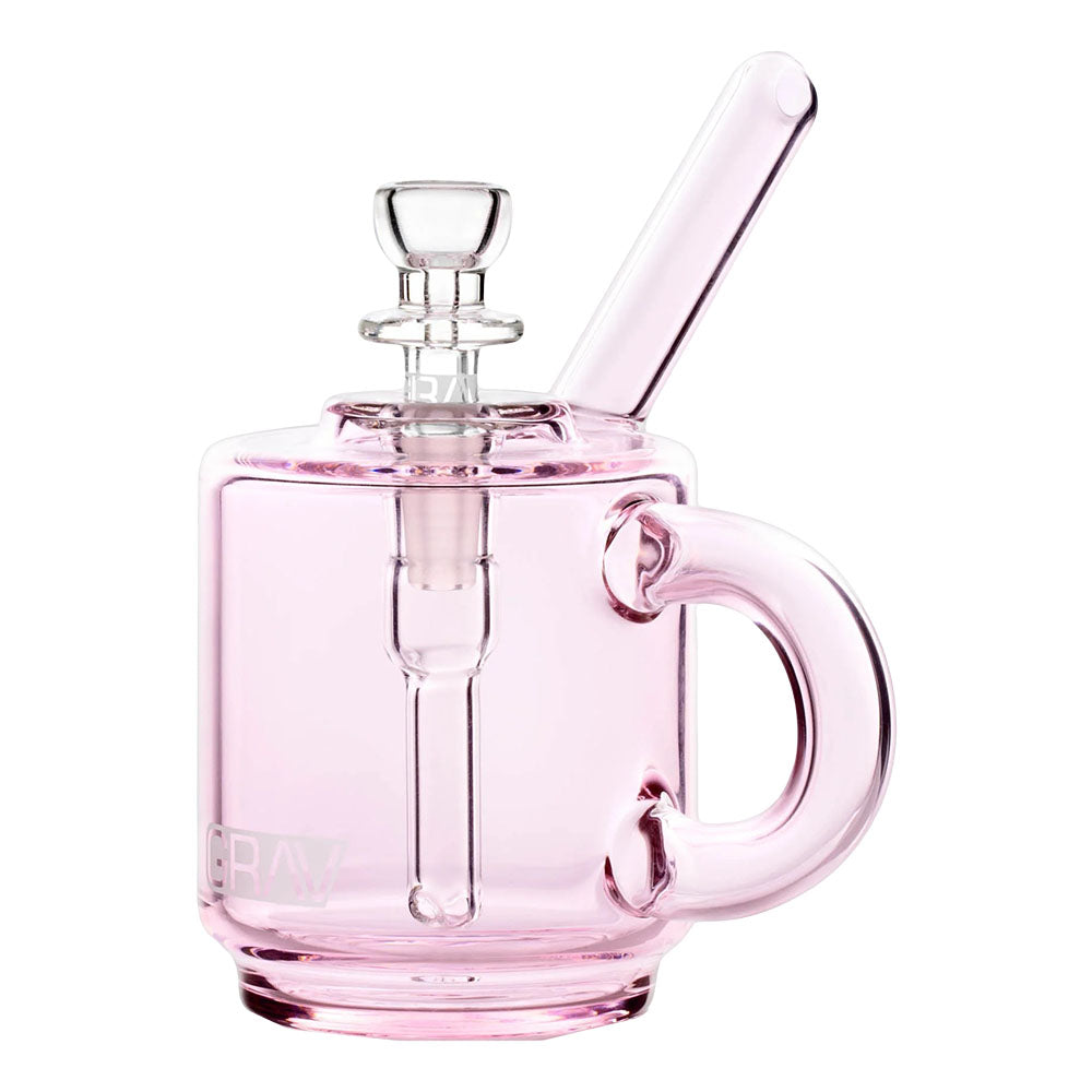 GRAV Coffee Mug Pocket Bubbler in Pink Borosilicate Glass, 4.25" with 10mm Female Joint - Front View