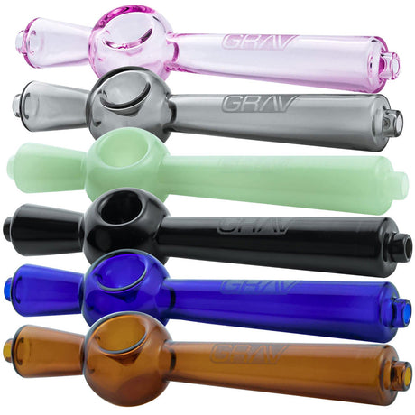 Assortment of Grav Deco Steamrollers in various colors, 5.5" borosilicate glass pipes, top view