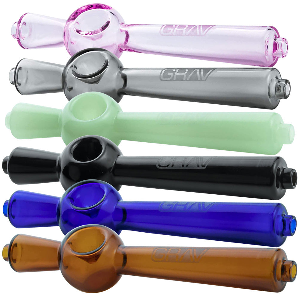 Assorted colors of GRAV Deco Steamroller Hand Pipes, 5.5" compact and durable, top view