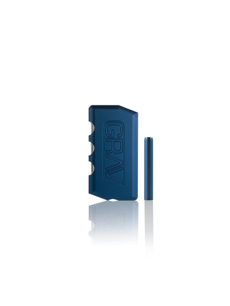 GRAV Dugout in Midnight Blue, compact 3.5" aluminum hand pipe with storage, front view