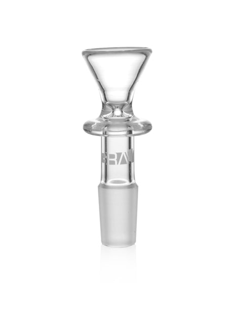 GRAV Funnel Bowl made of Borosilicate Glass, clear male joint, front view on white background