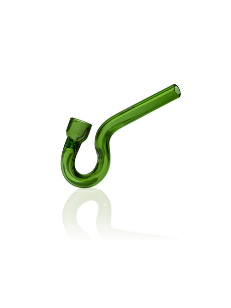 GRAV Hook Hitter hand pipe in green, 4" borosilicate glass, side view on white background