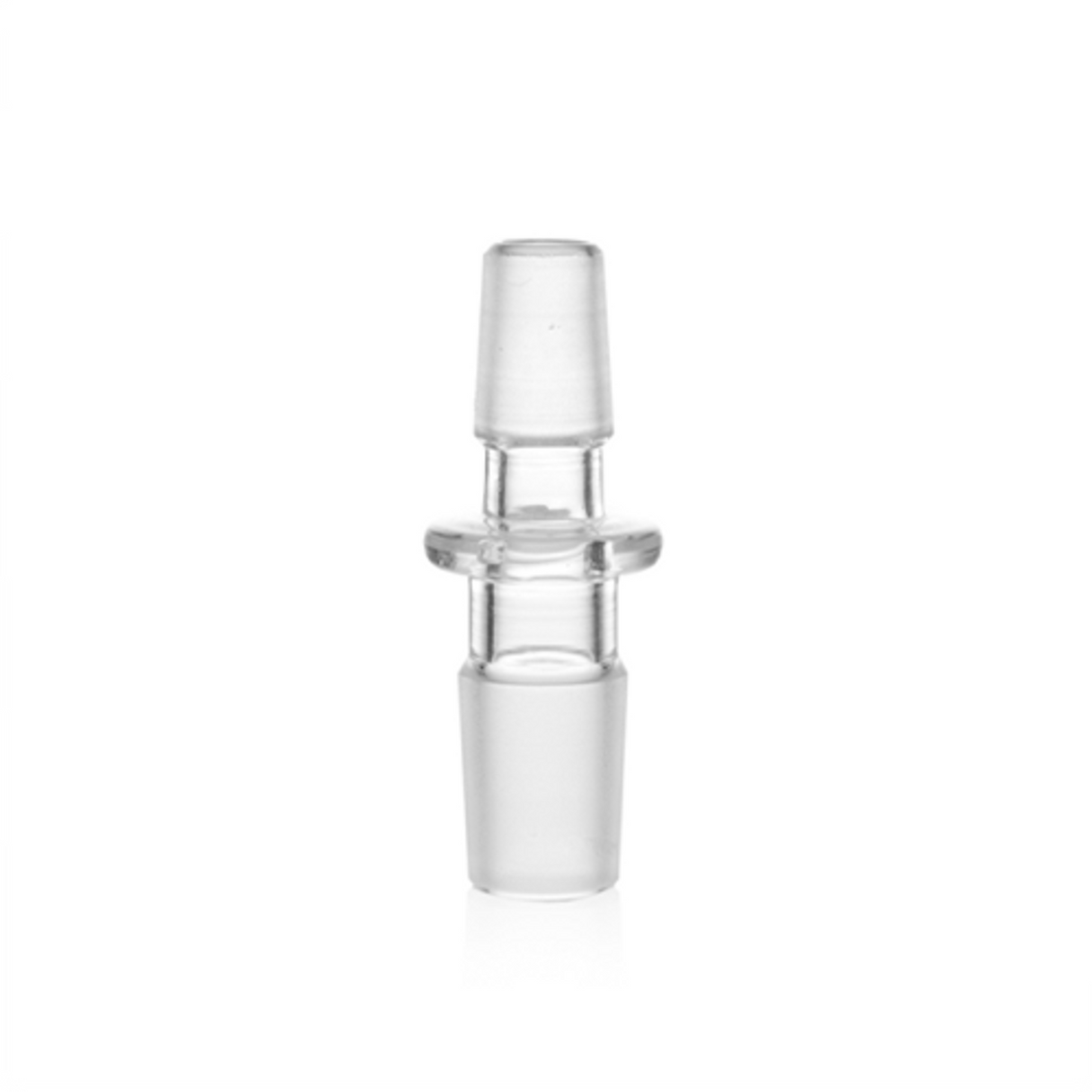 Grav Labs glass adapter, 19mm female to 14mm female, clear, front view, for bong customization