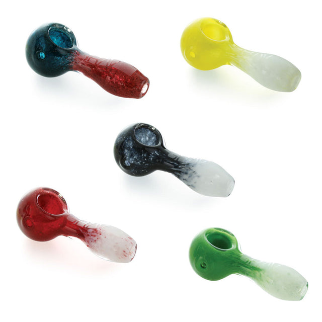 Assortment of GRAV Frit Spoon Pipes in various colors, hand-blown borosilicate glass, 4" size