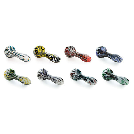 Assorted GRAV Wig Wag Spoon Pipes in various colors, 4" borosilicate glass, angled view